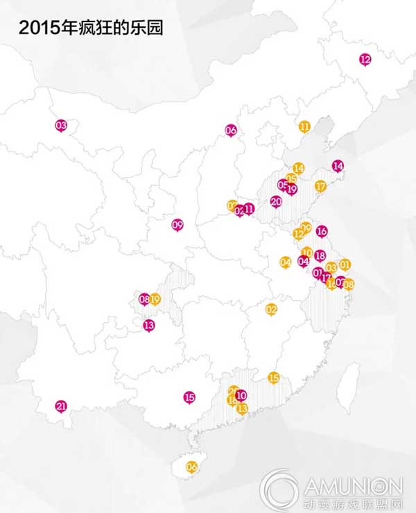 中国主题乐园分部图，国内主题乐园