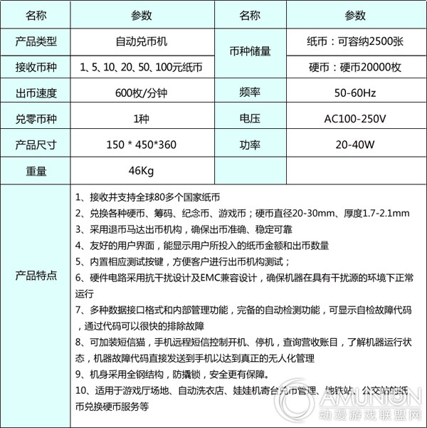 全自动售币机参数及功能介绍